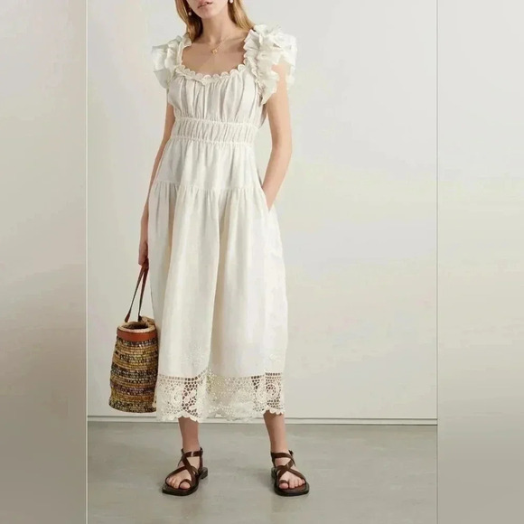 Ulla Johnson Dresses & Skirts - Ulla Johnson Leona Dress Midi Cotton Linen Lace Cottagecore Beach 4